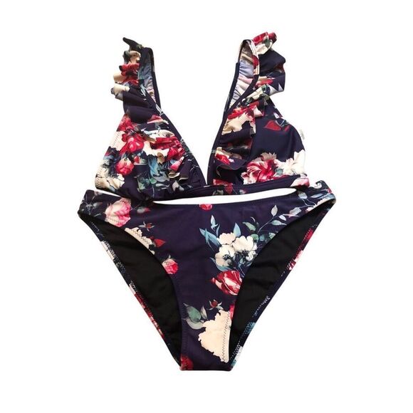 Cupshe Ruffle v neck bikini on sale, Layered Ruffle Boho Printed Deep V String B - Picture 3 of 15